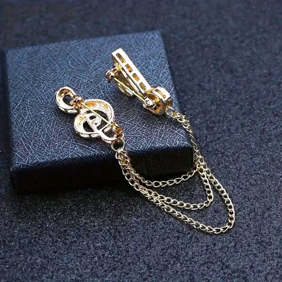 Brooch Music Note Chain Rhinestone Pin Sparkle Band Instrument Musical Glam NEW - Picture 3 of 4